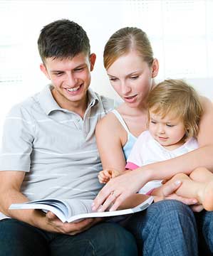 Family studying at home